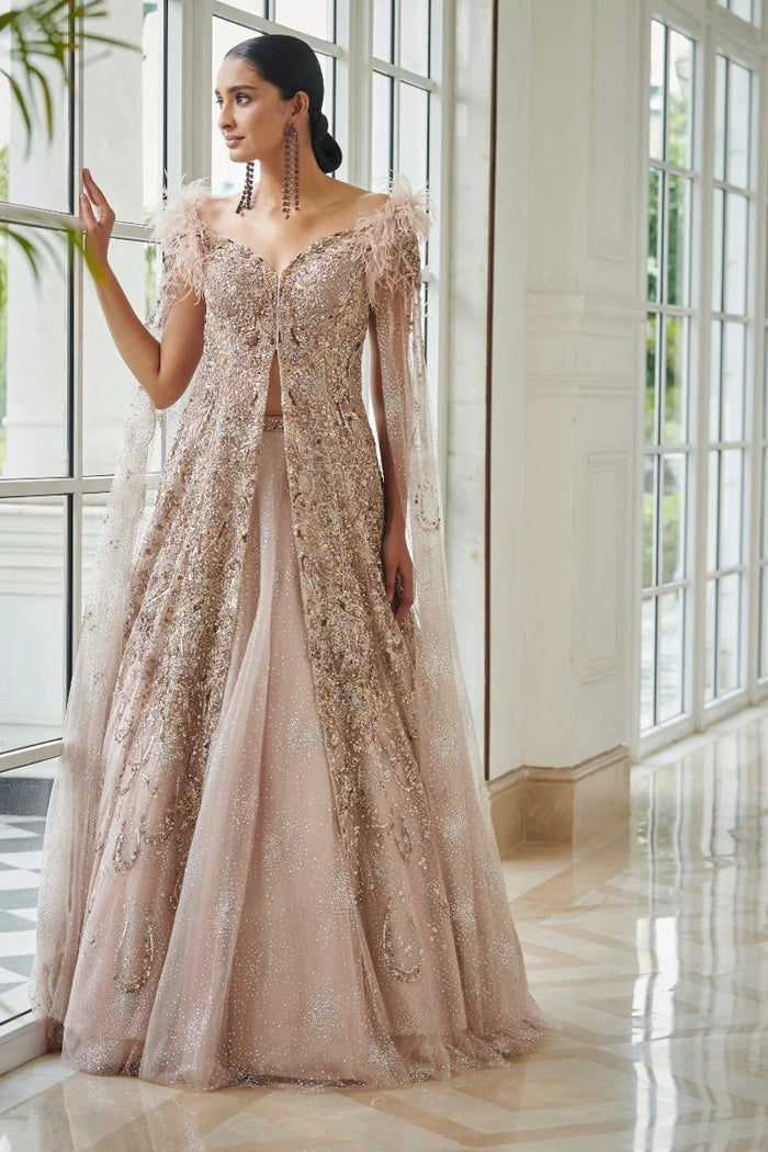Morning Dew Silver Bridal Jacket Lehenga Set