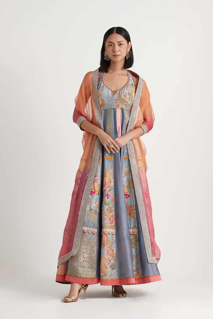 Grey Pink Shaded Anarkali Set