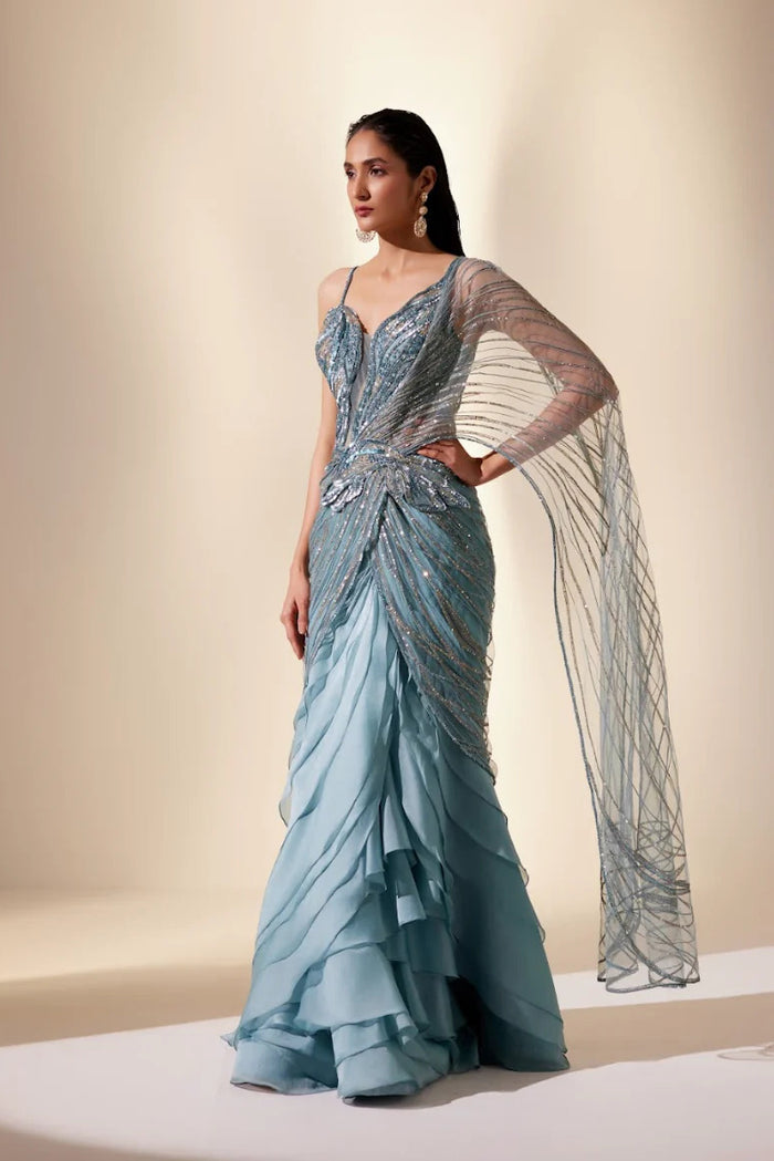 Twilight teal stream saree