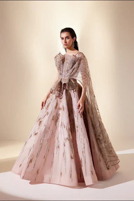Peachy Cascade Lehenga Set