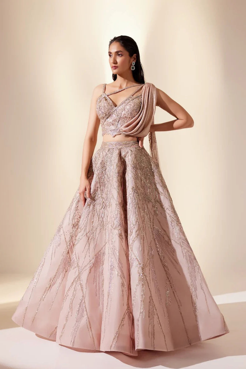 Radiant coral lehenga set – Rose Creations