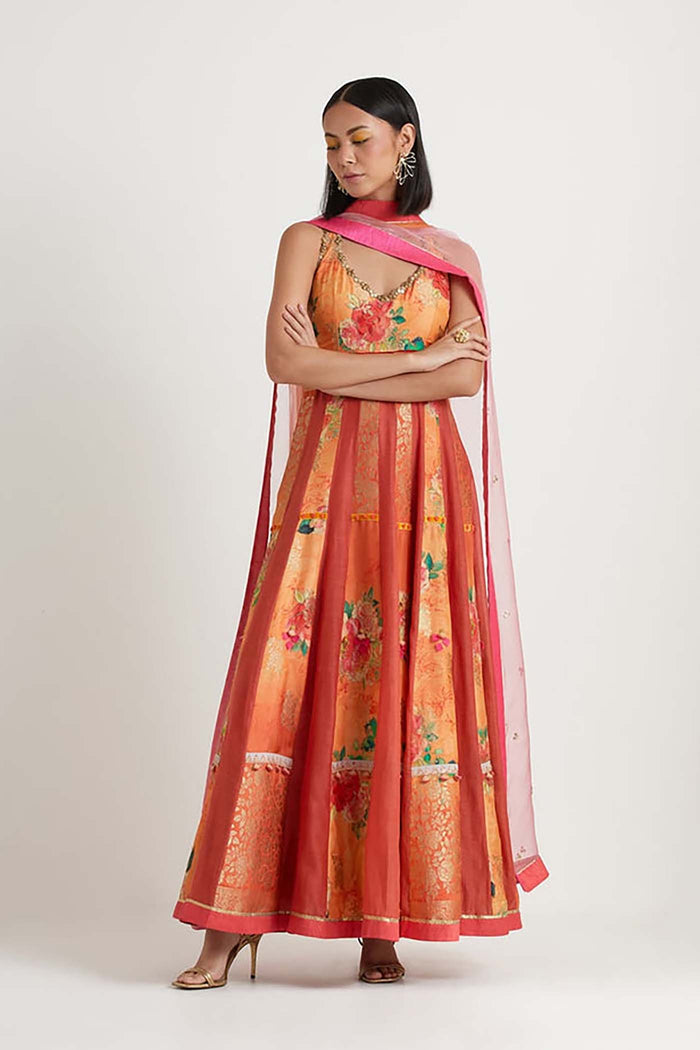 Orange Anarkali Set