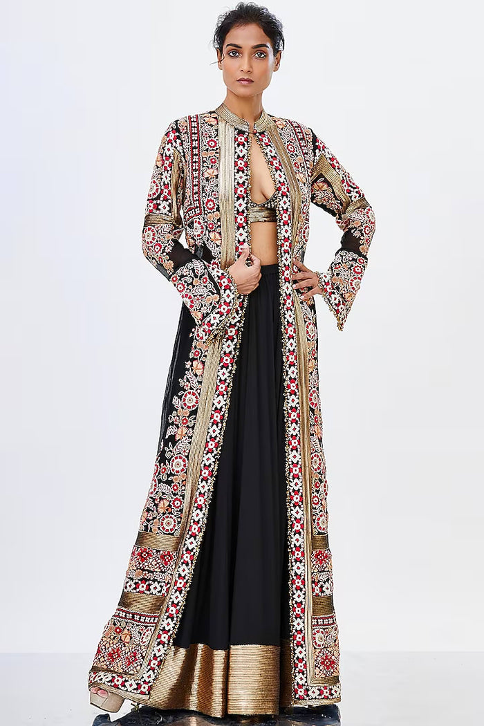 Black Embroidered Jacket Set