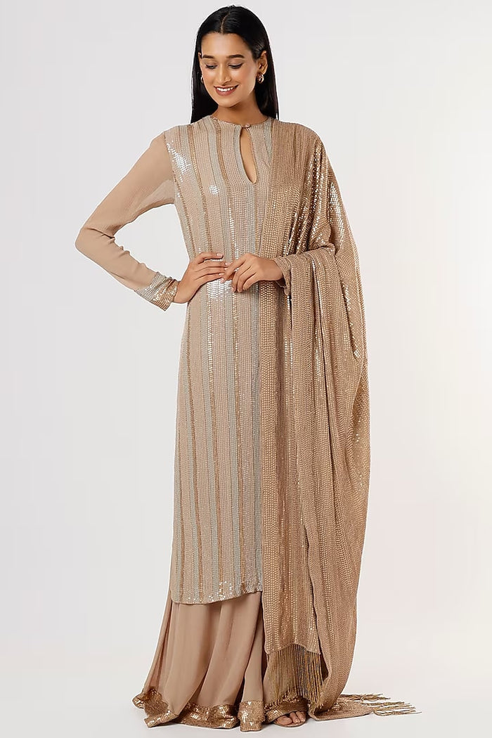 Beige Embroidered Kurta Set