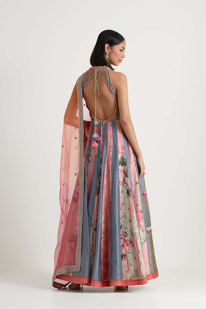 Grey Pink Shaded Anarkali Set
