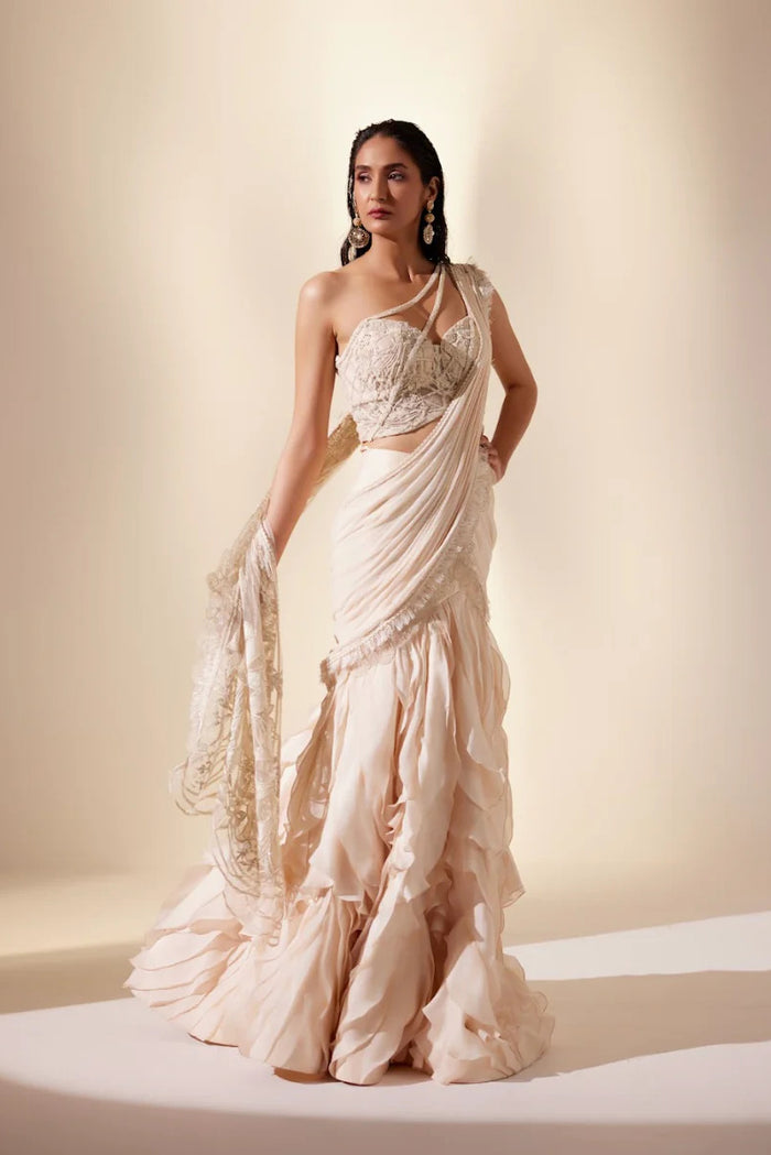 Moonbeam ivory saree (ivory saree)