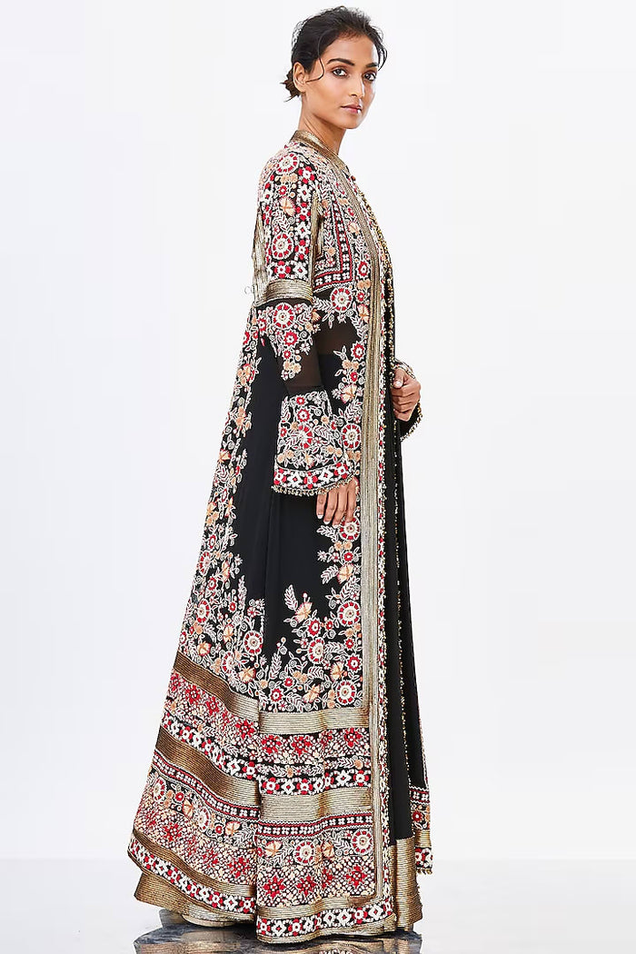 Black Embroidered Jacket Set