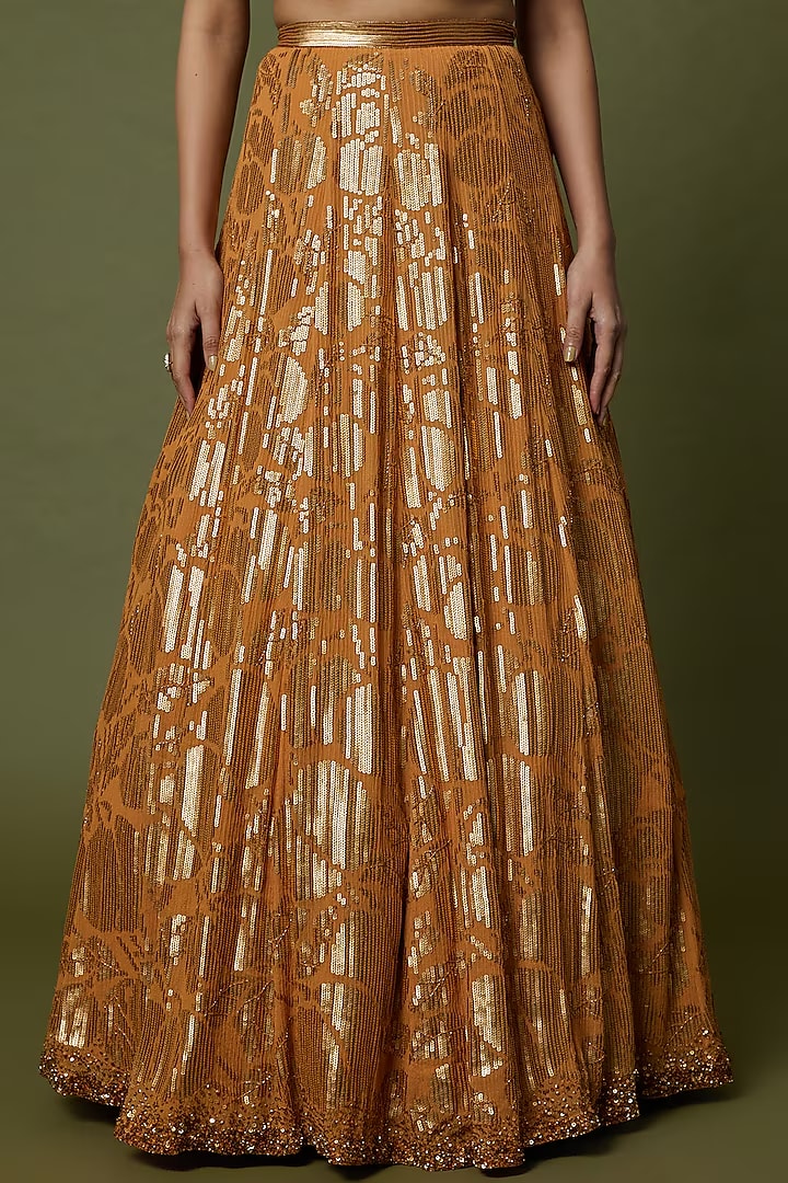 Mandarin Orange Silk Chiffon Lehenga Set