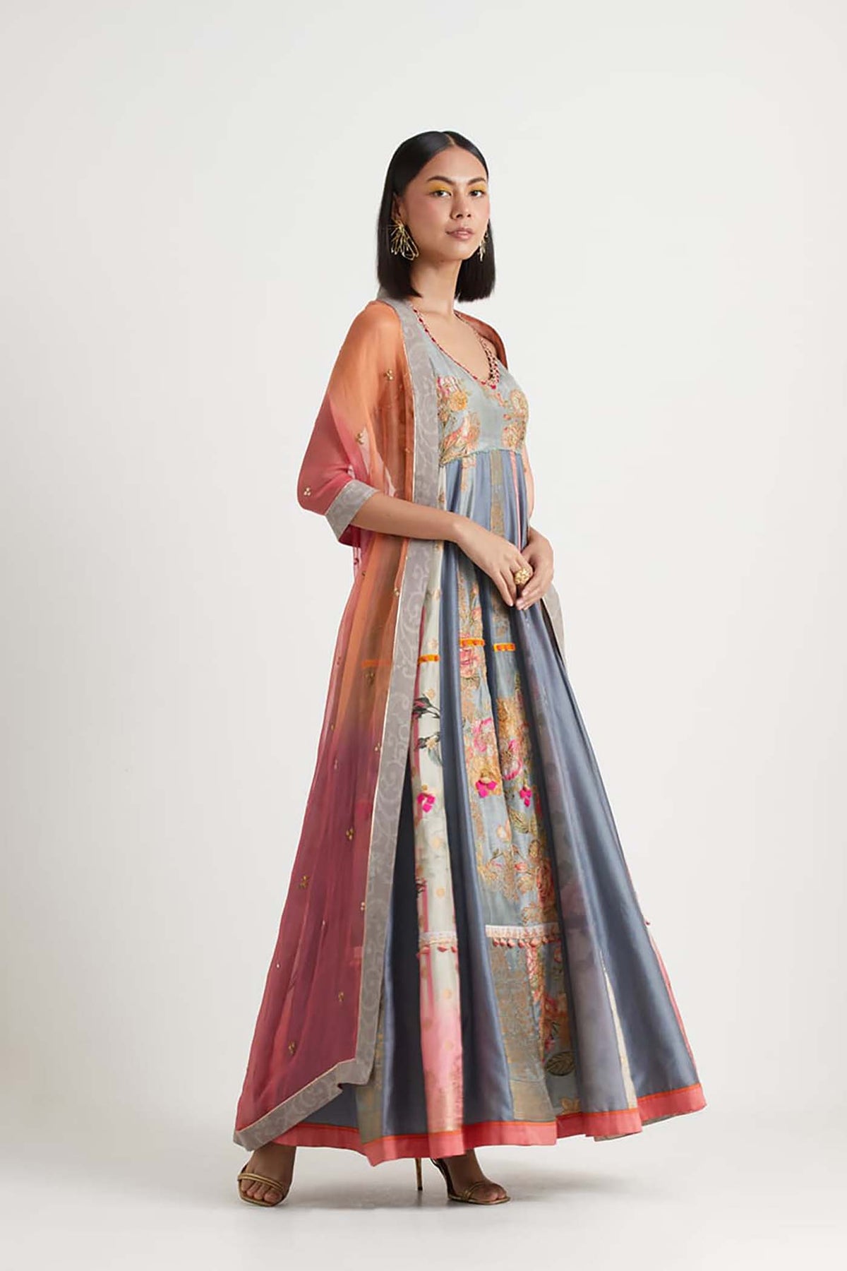 Grey Pink Shaded Anarkali Set
