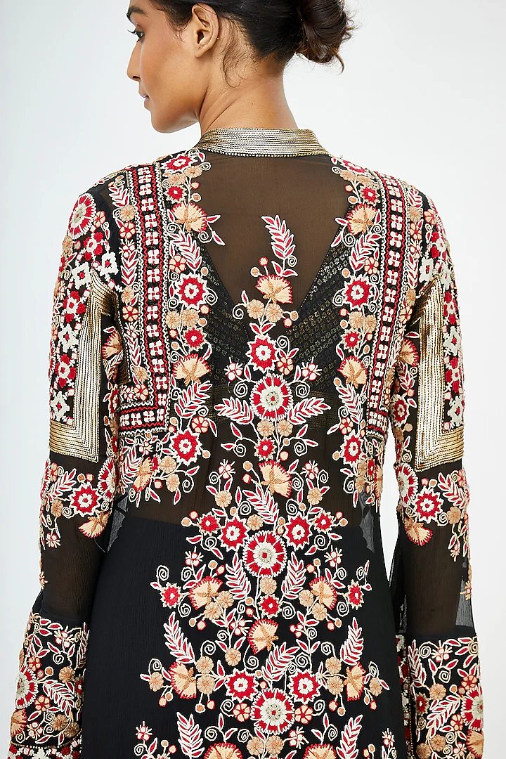 Black Embroidered Jacket Set