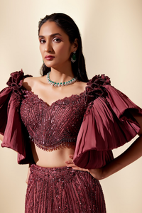 Wine Full Bloom Lehenga