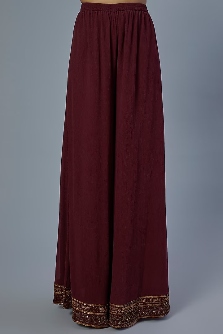 Wine Embroidered Kurta Set