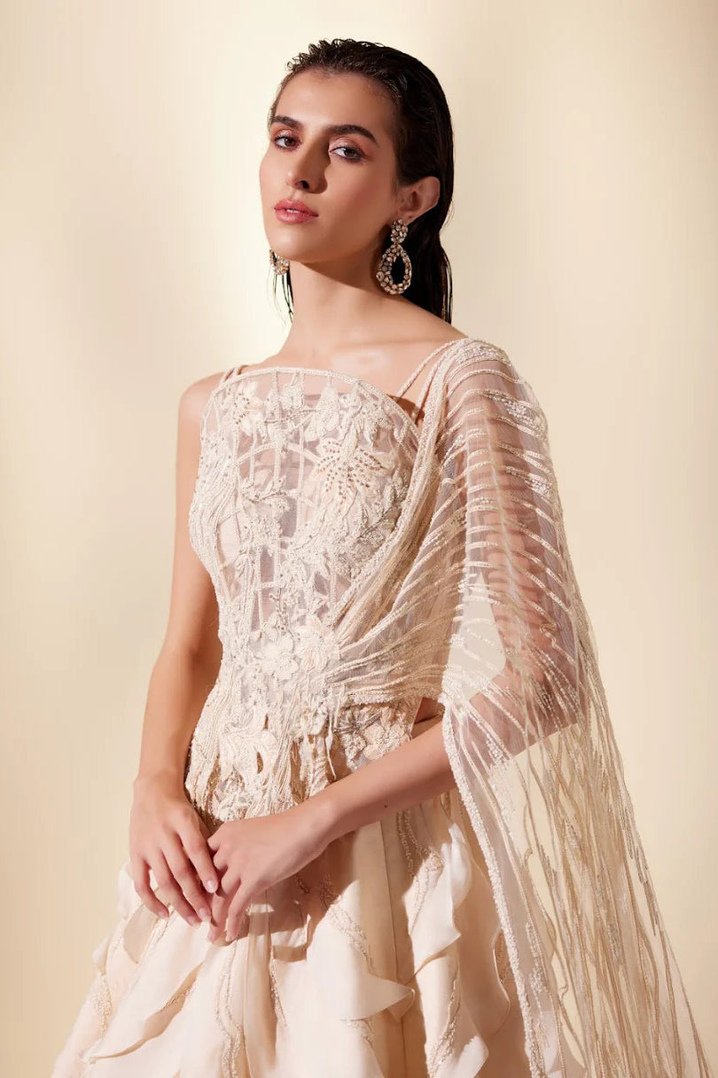 Lunar gleam lehenga set (ivory skirt)