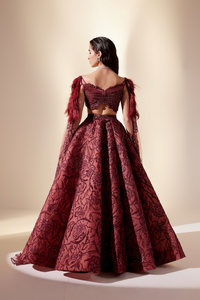 Wine Dewdrop Lehenga