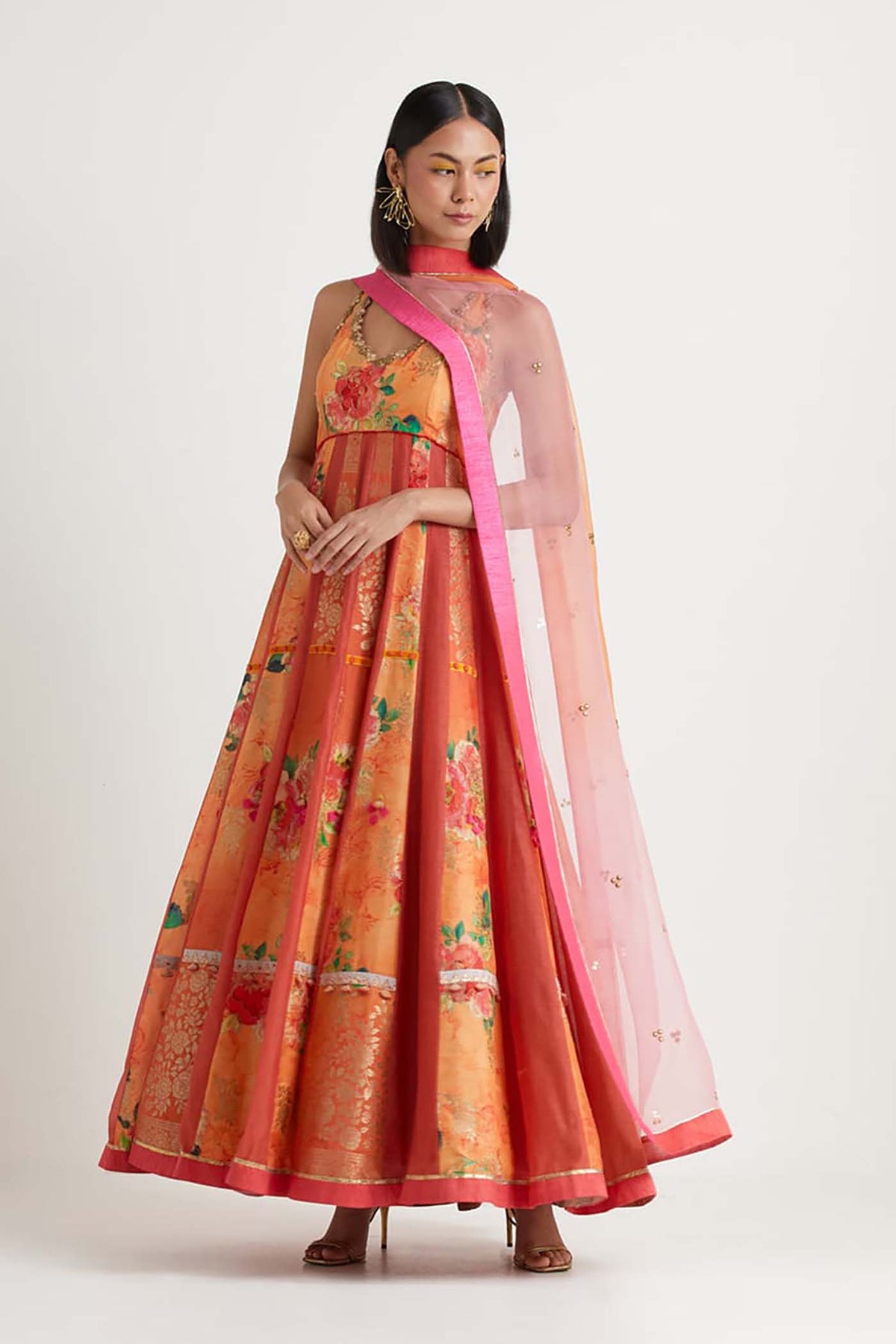 Orange Anarkali Set
