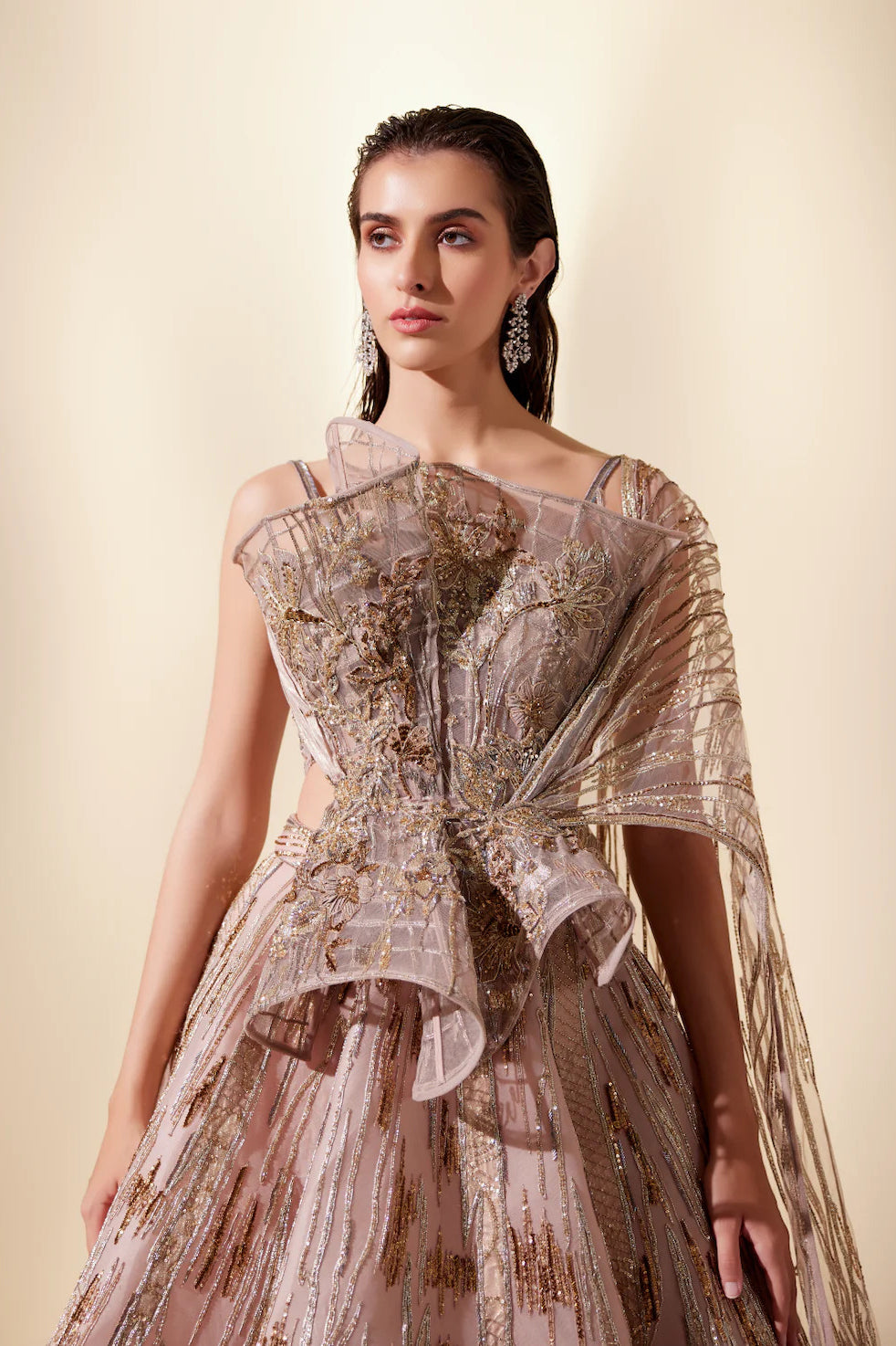 Peachy Cascade Lehenga Set