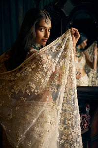 Nora Fatehi in Ivory Three-dimensional Saree