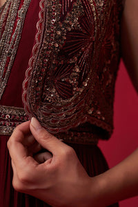Maroon Glitch Gold Jacket Jumpsuit Set