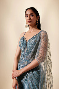 Twilight teal stream saree