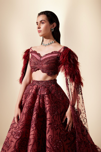 Wine Dewdrop Lehenga
