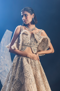 Niki Mehra in Blushed Pastel Wings Lehenga