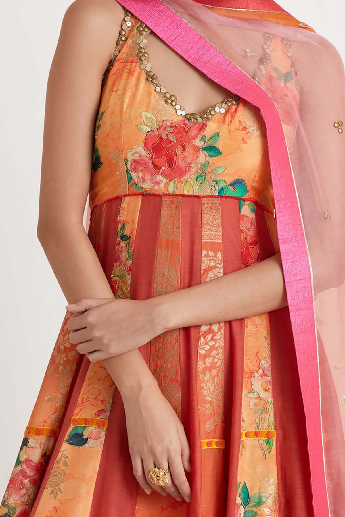 Orange Anarkali Set