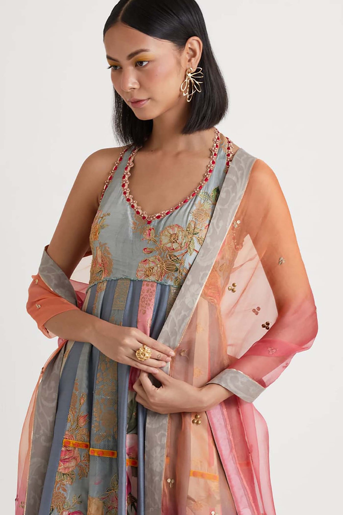 Grey Pink Shaded Anarkali Set
