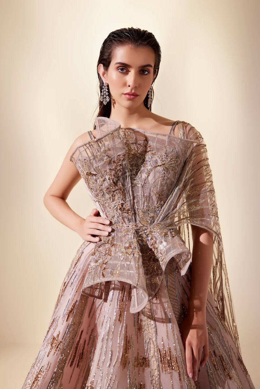 Peachy Cascade Lehenga Set