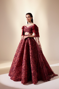 Wine Dewdrop Lehenga
