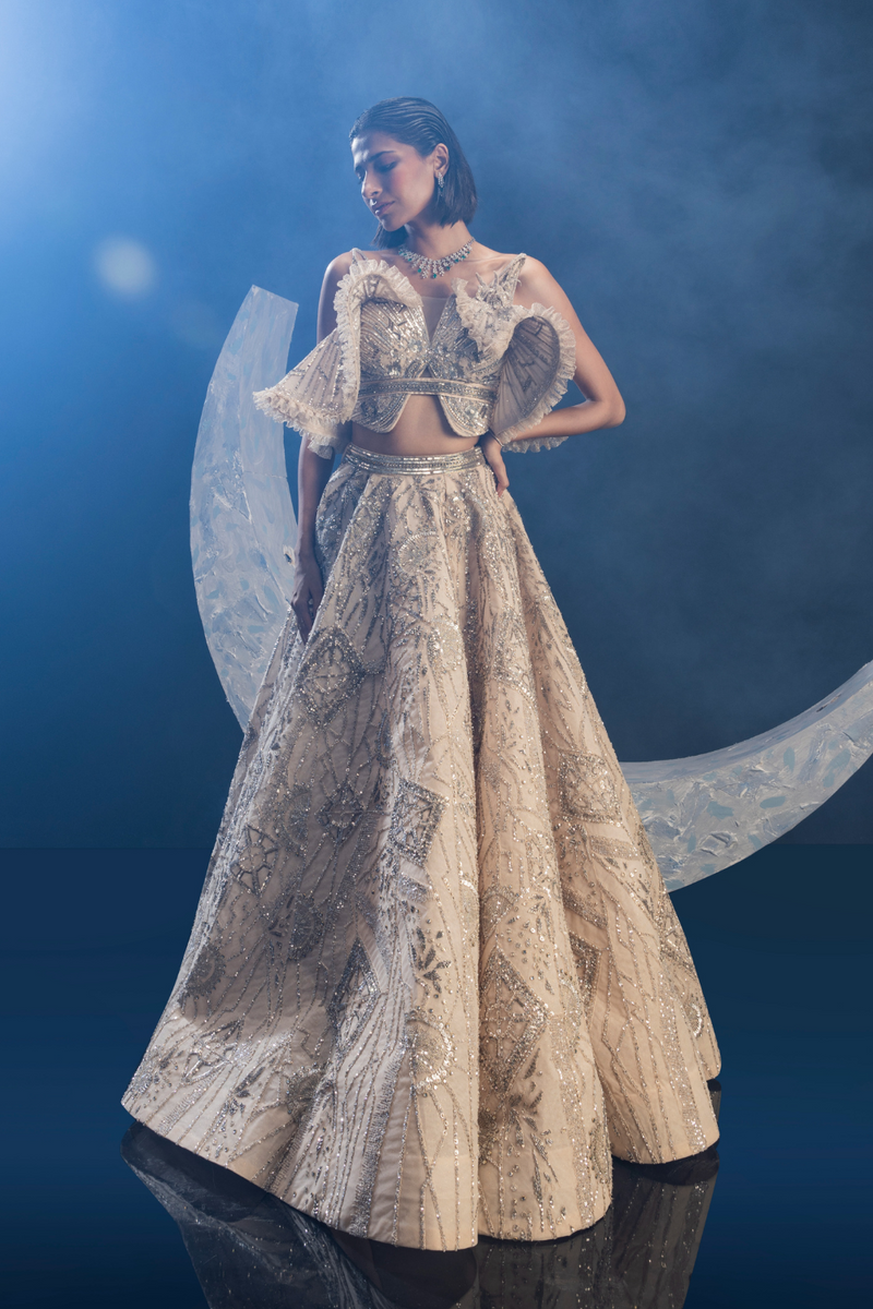 Niki Mehra in Blushed Pastel Wings Lehenga