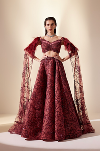 Wine Dewdrop Lehenga