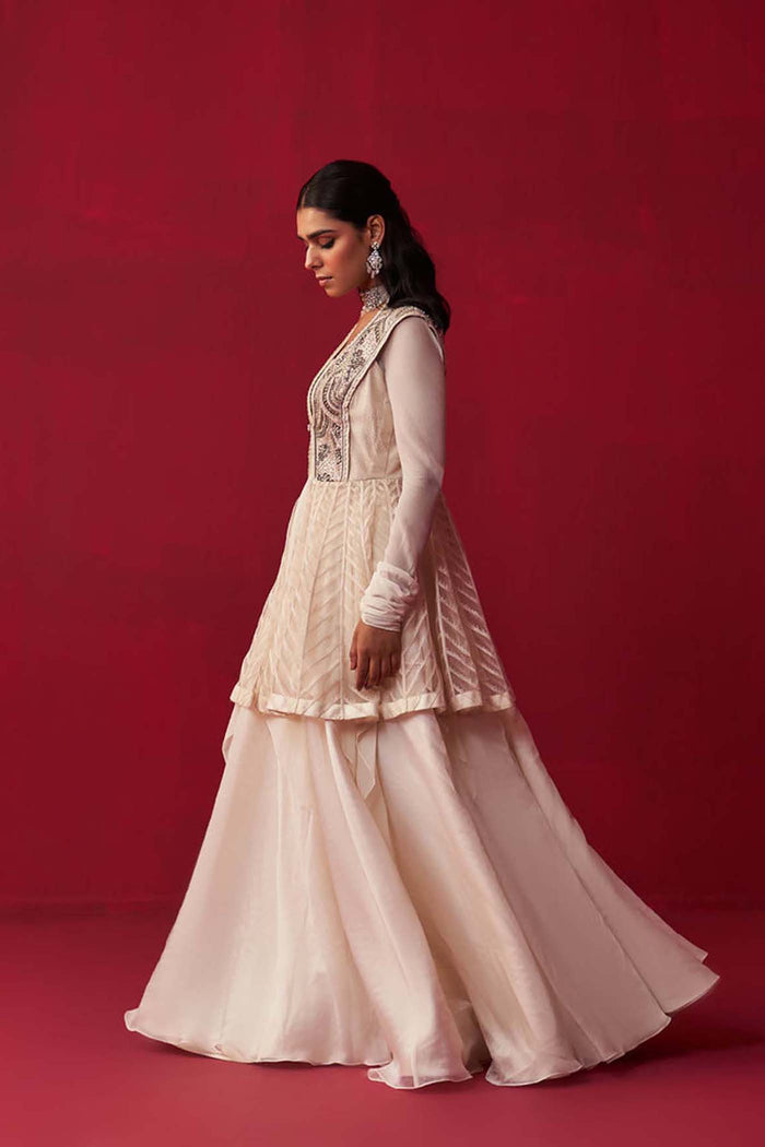 Ivory Mandala Jacket, Top and Skirt Set