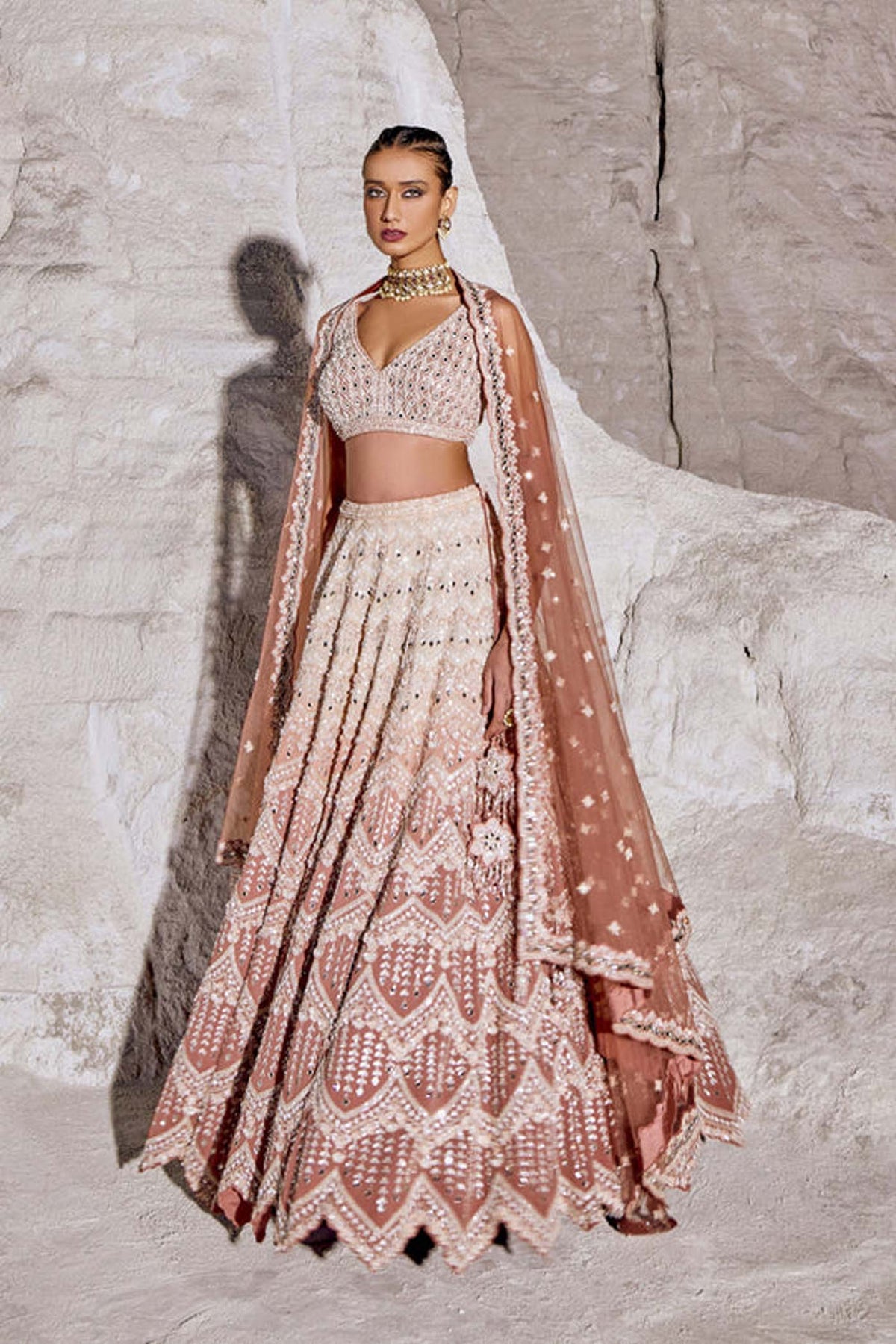 Peach fuzz & Cream Ombre Lehenga Set