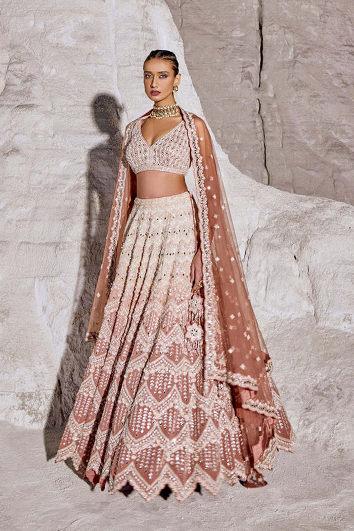 Peach fuzz & Cream Ombre Lehenga Set