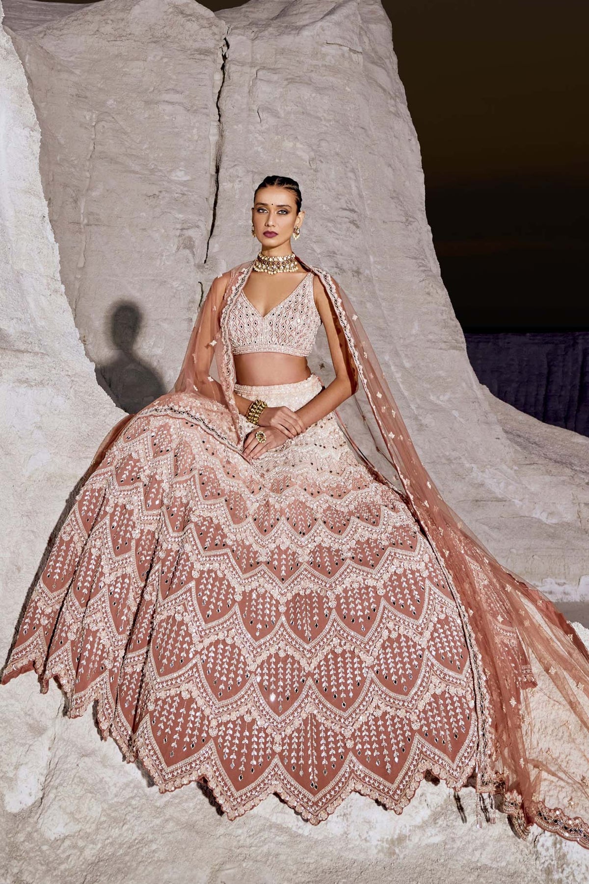 Peach fuzz & Cream Ombre Lehenga Set