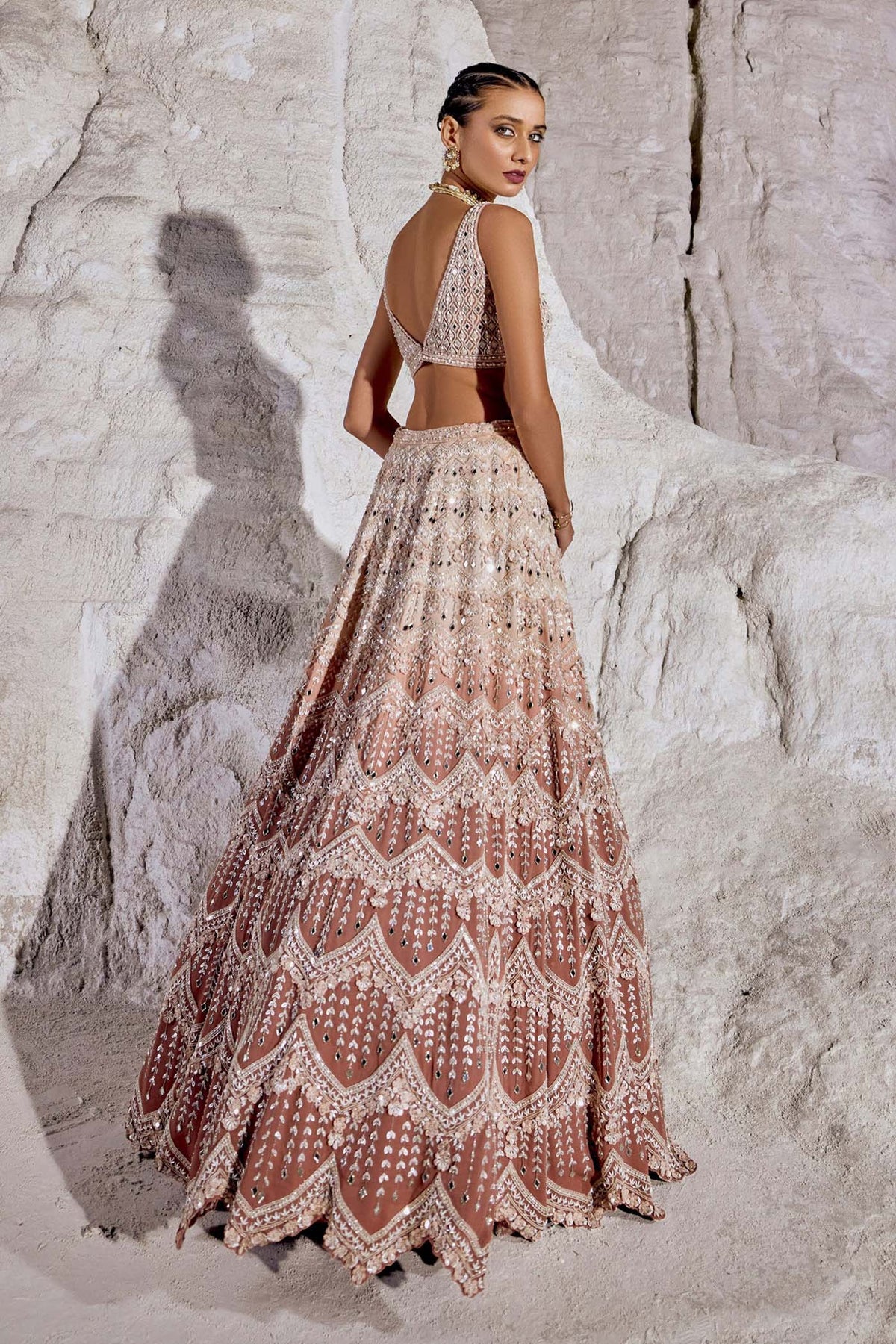 Peach fuzz & Cream Ombre Lehenga Set