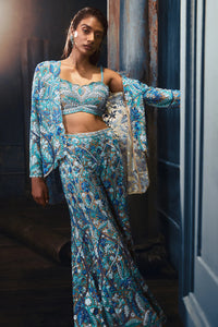 Blue-Green Thread Work Jacket Set