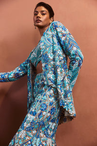 Blue-Green Thread Work Jacket Set