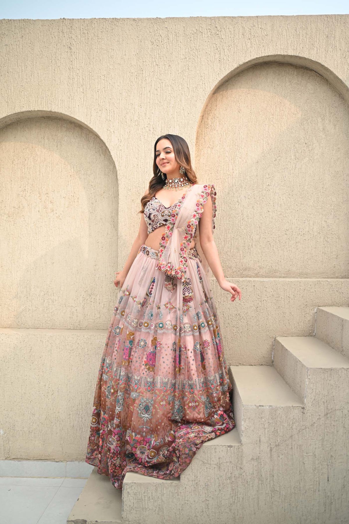 Anshu Jain Wine Bl And Pink Skirt