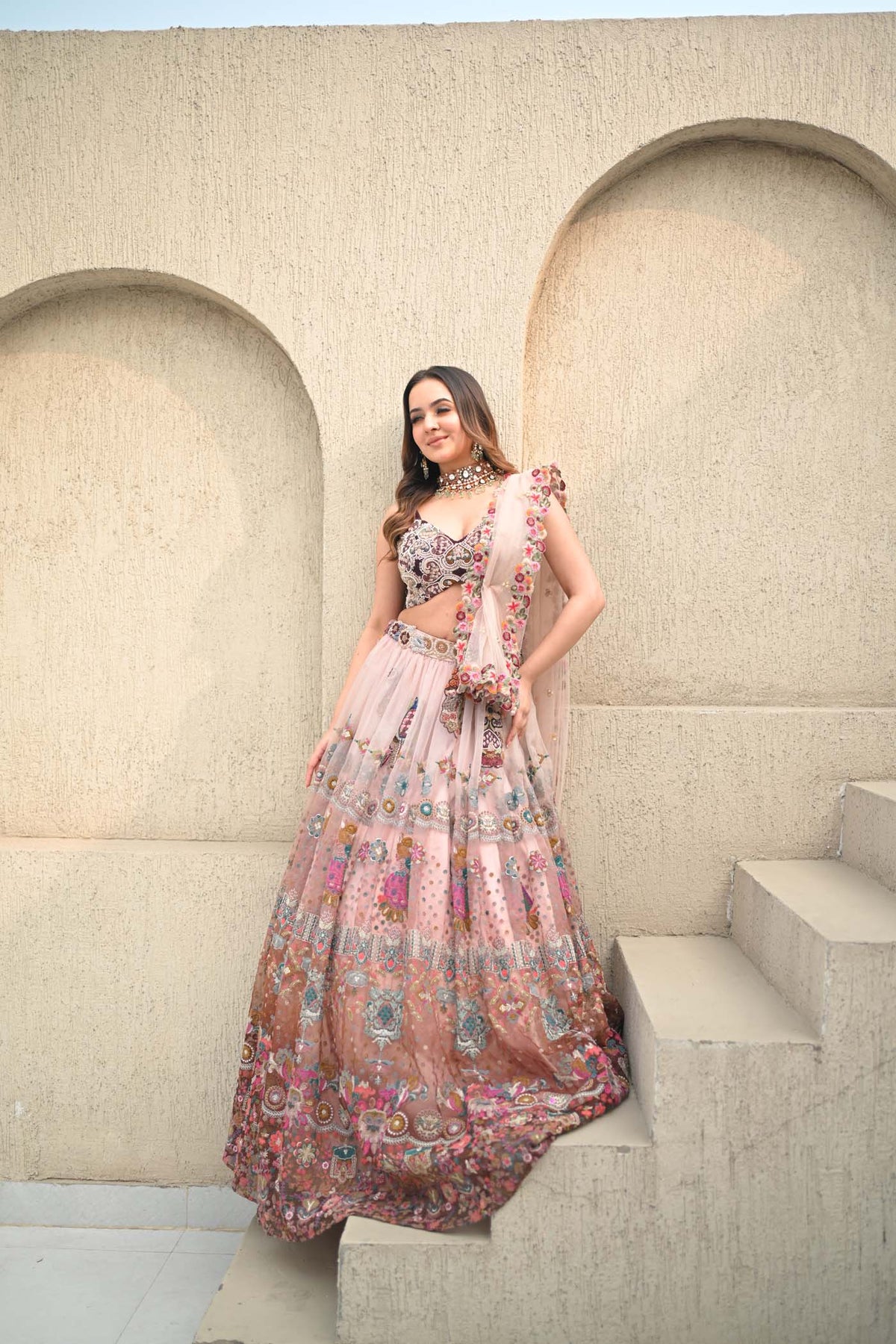 Anshu Jain Wine Bl And Pink Skirt