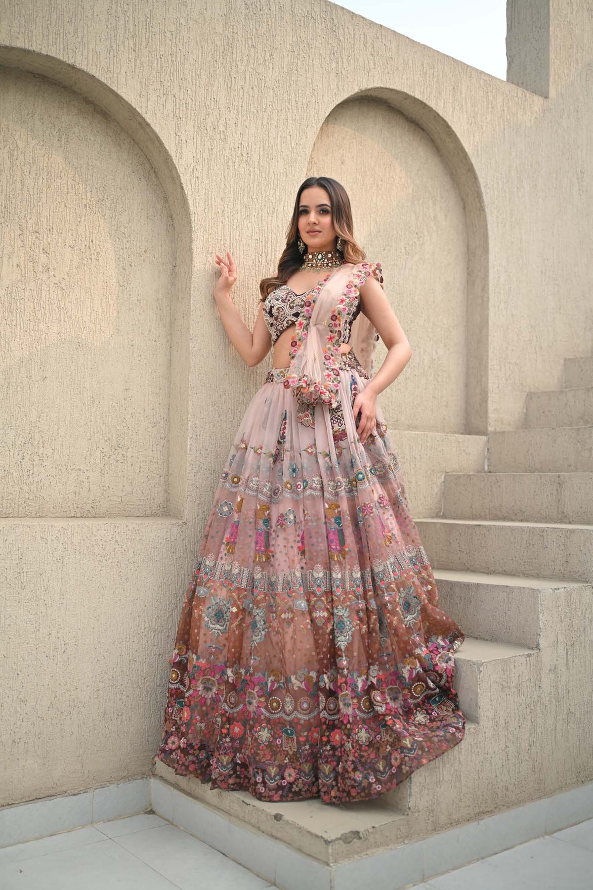 Anshu Jain Wine Bl And Pink Skirt