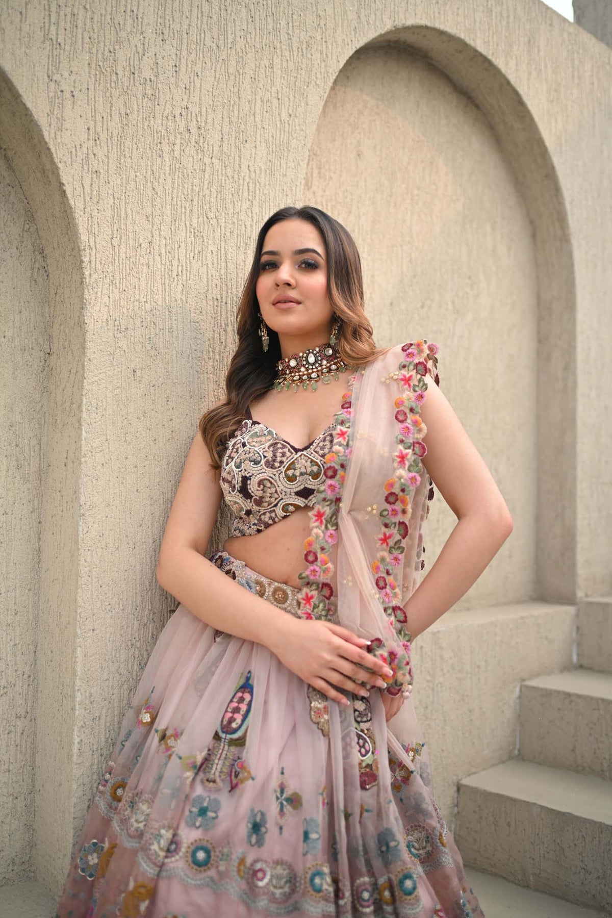 Anshu Jain Wine Bl And Pink Skirt