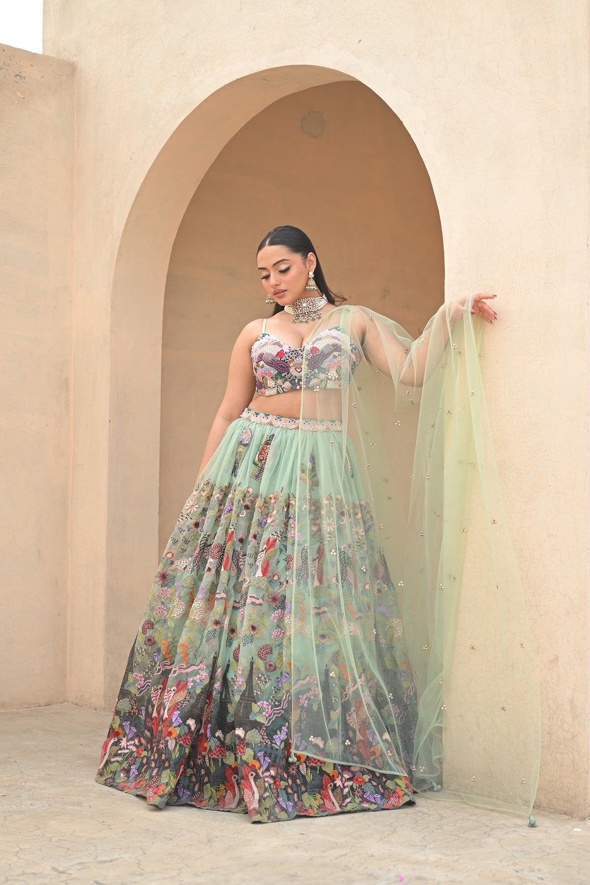 Anshu Jain Sea Green Bl + Lehenga