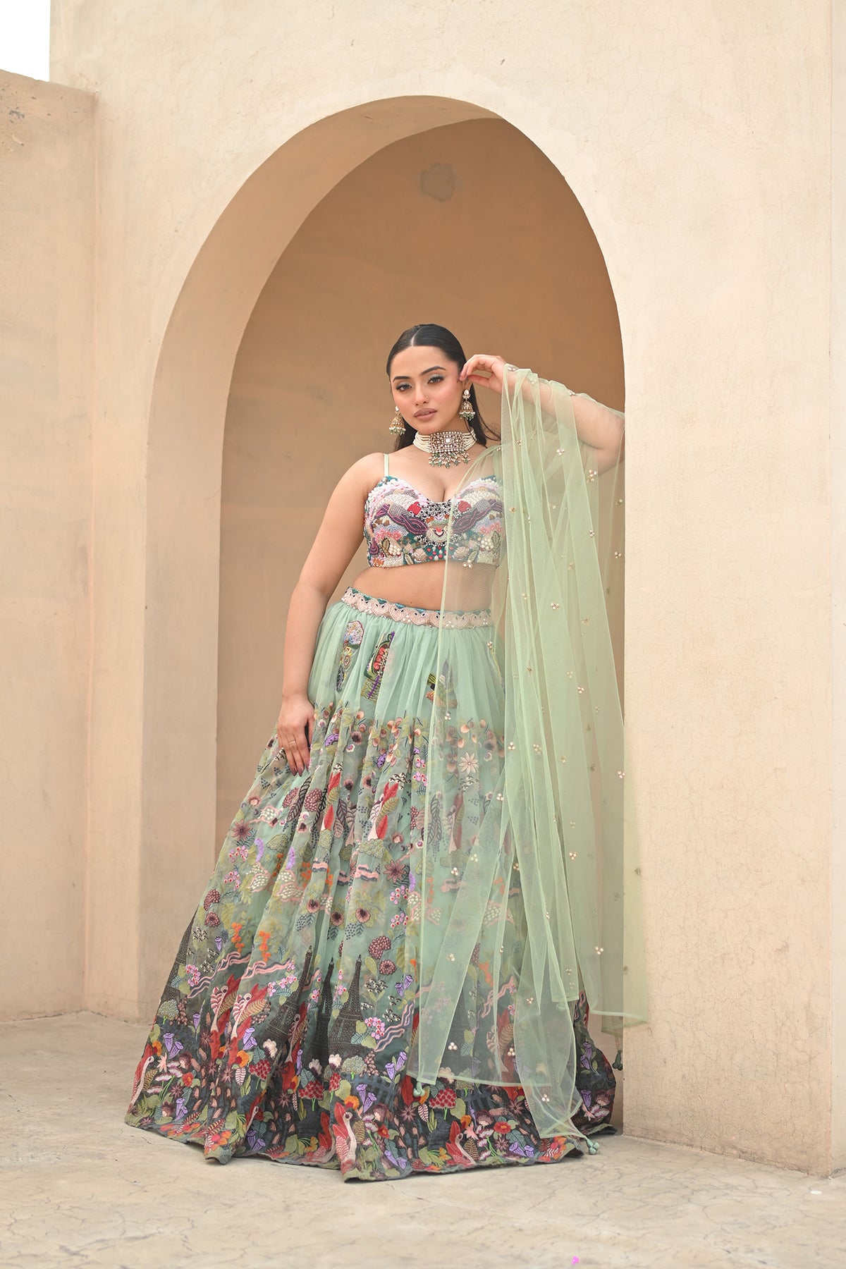 Anshu Jain Sea Green Bl + Lehenga