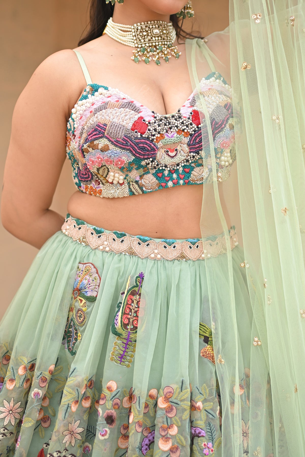 Anshu Jain Sea Green Bl + Lehenga