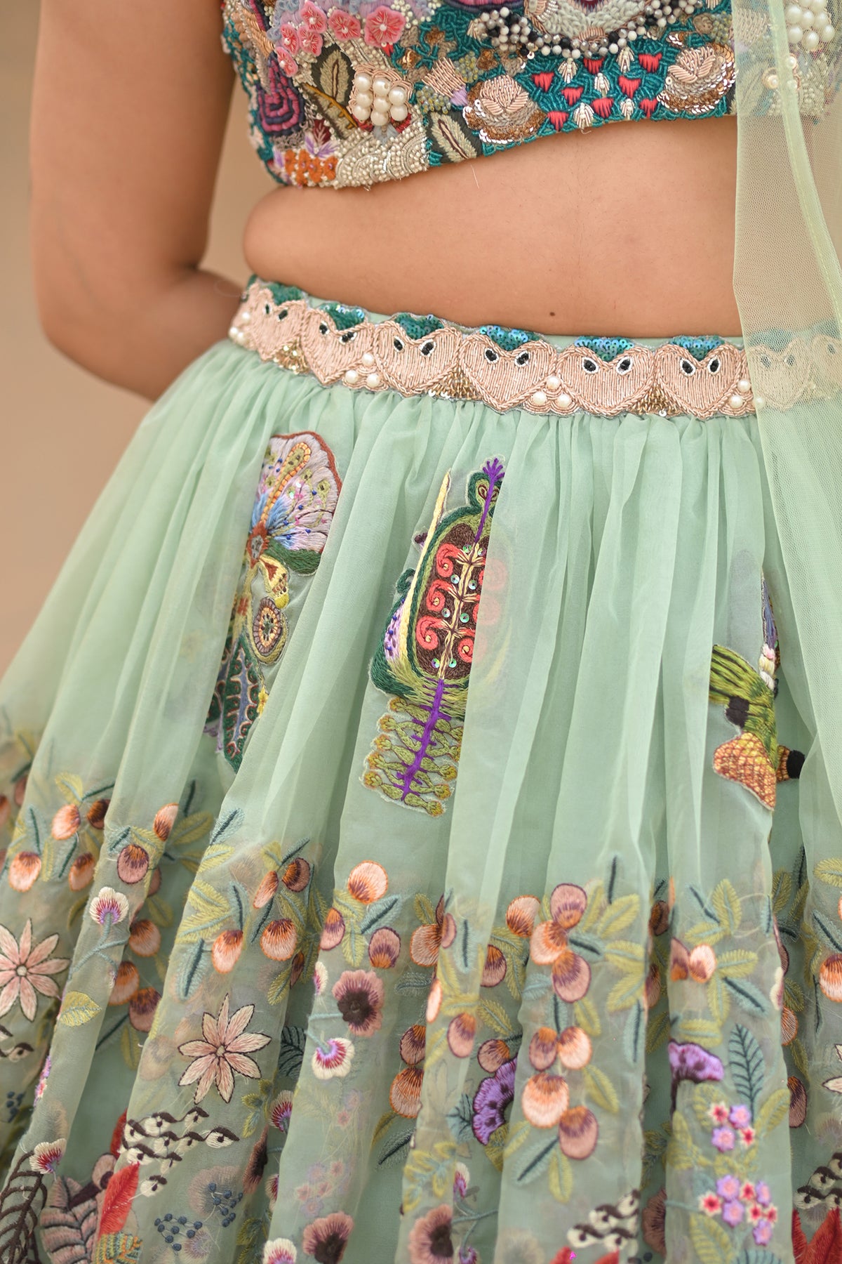 Anshu Jain Sea Green Bl + Lehenga