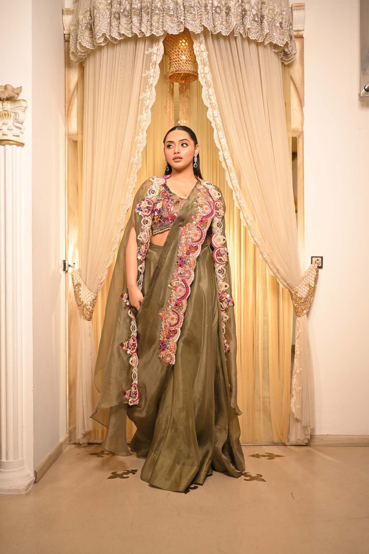 Anshu Jain Olive Green Cape