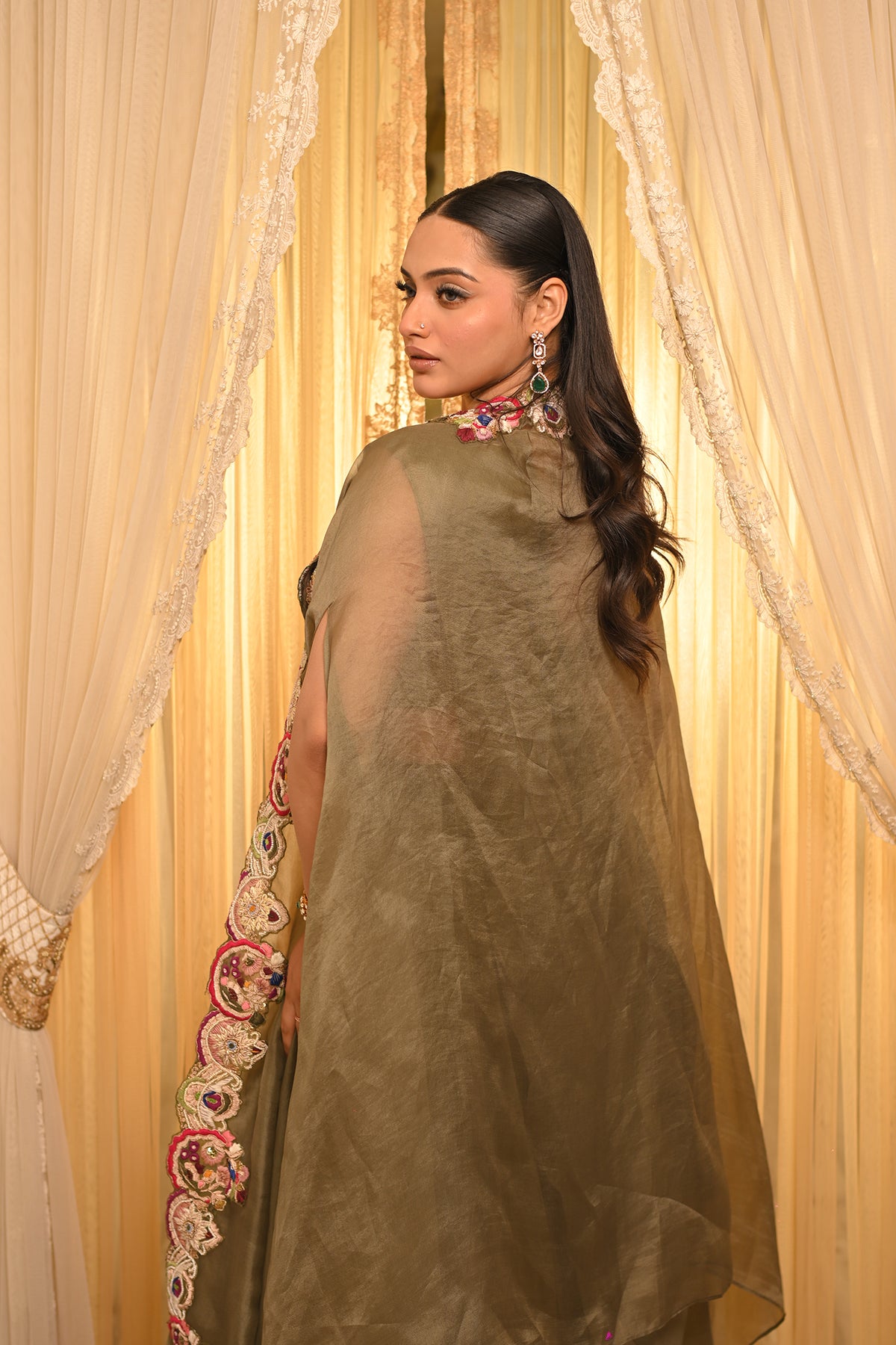 Anshu Jain Olive Green Cape