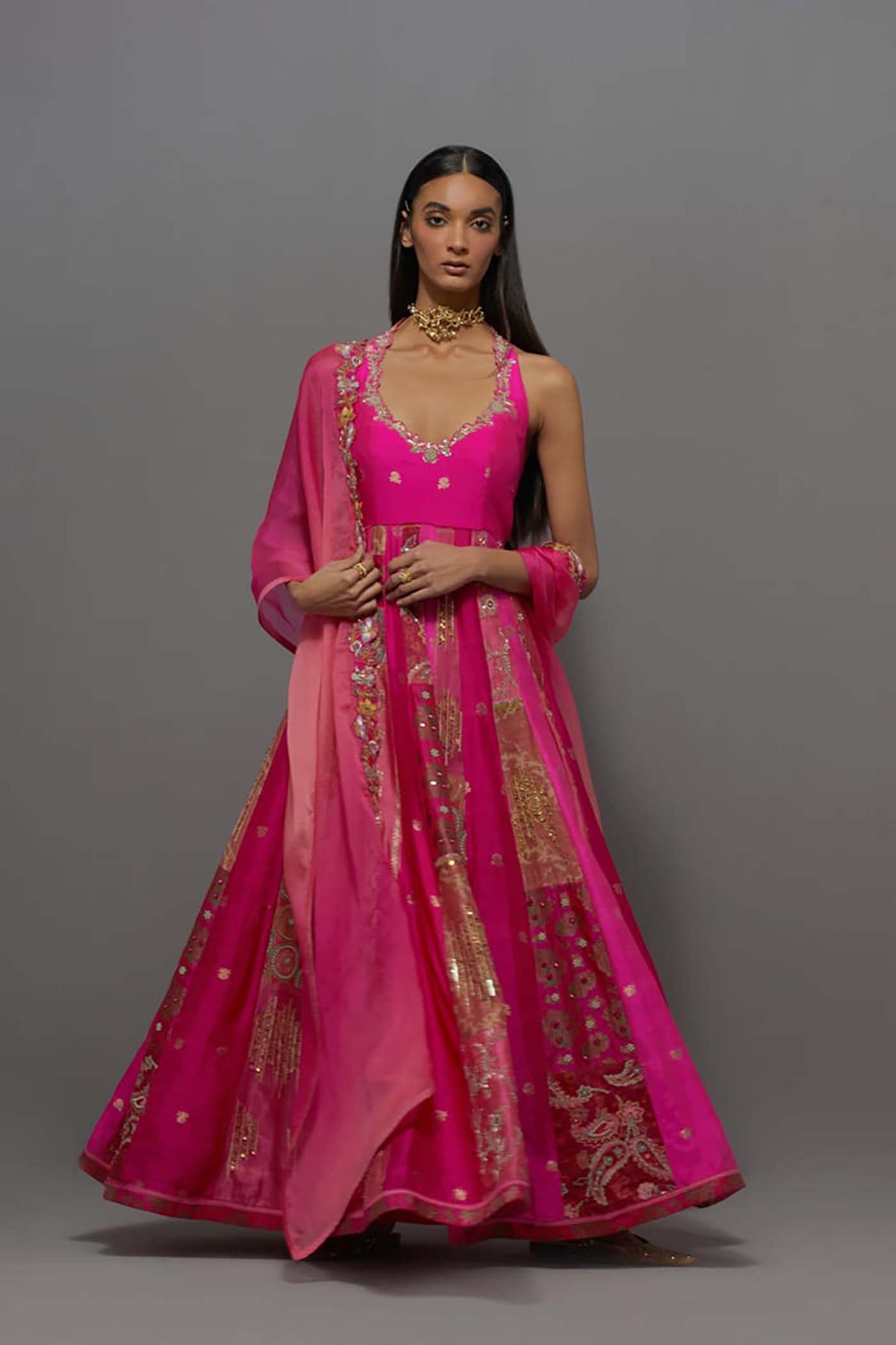 Pink Embellished Kalidar Set