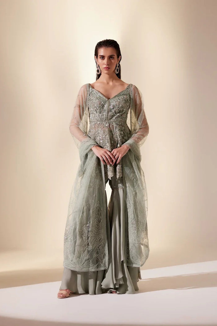 Enchanted mint Sharara set (Green sharara)